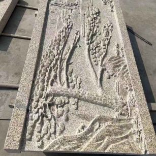 阜新 黄金麻雕刻板浮雕迎客松