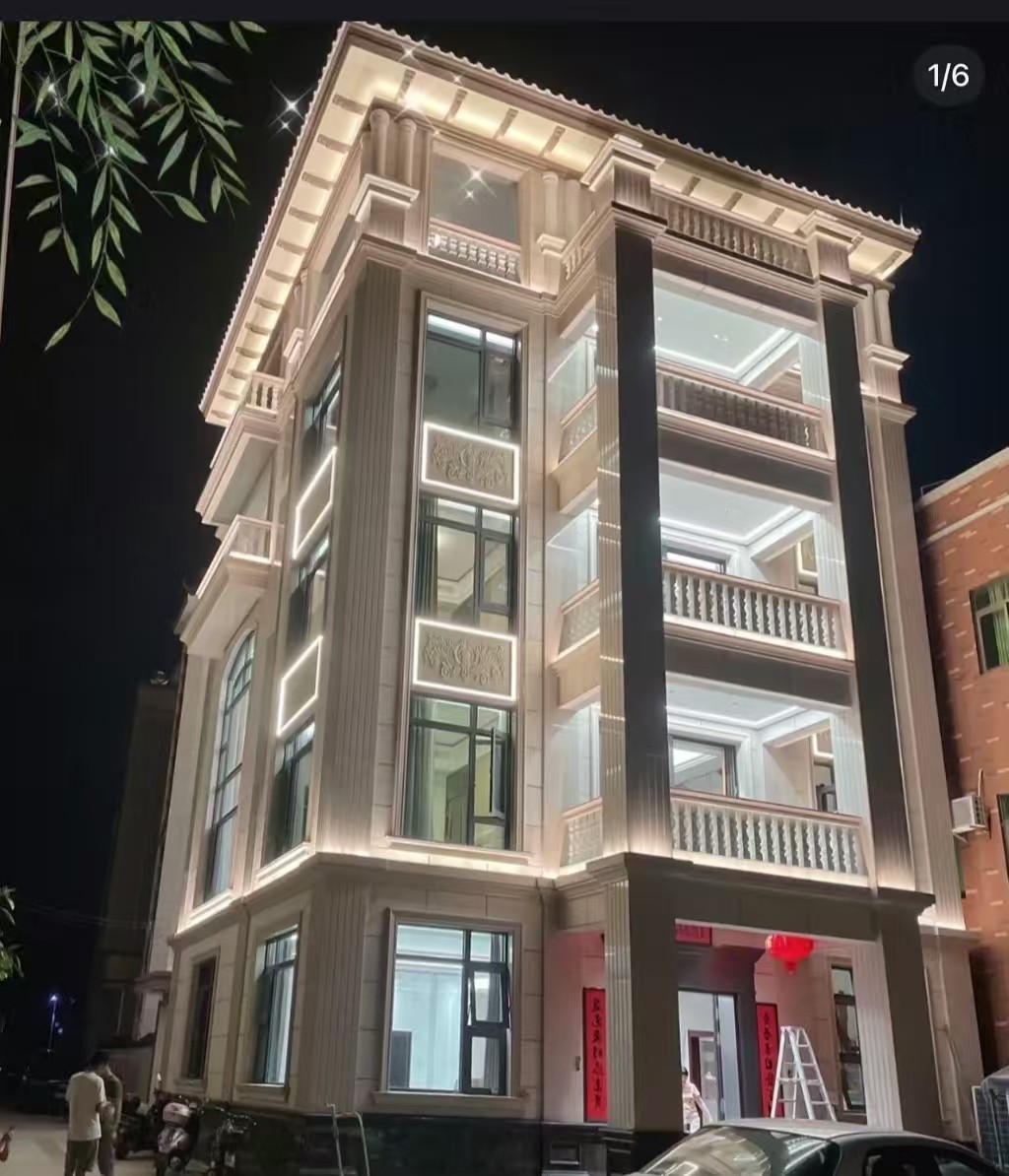 阜新 芝麻白花岗岩别墅外墙夜间效果