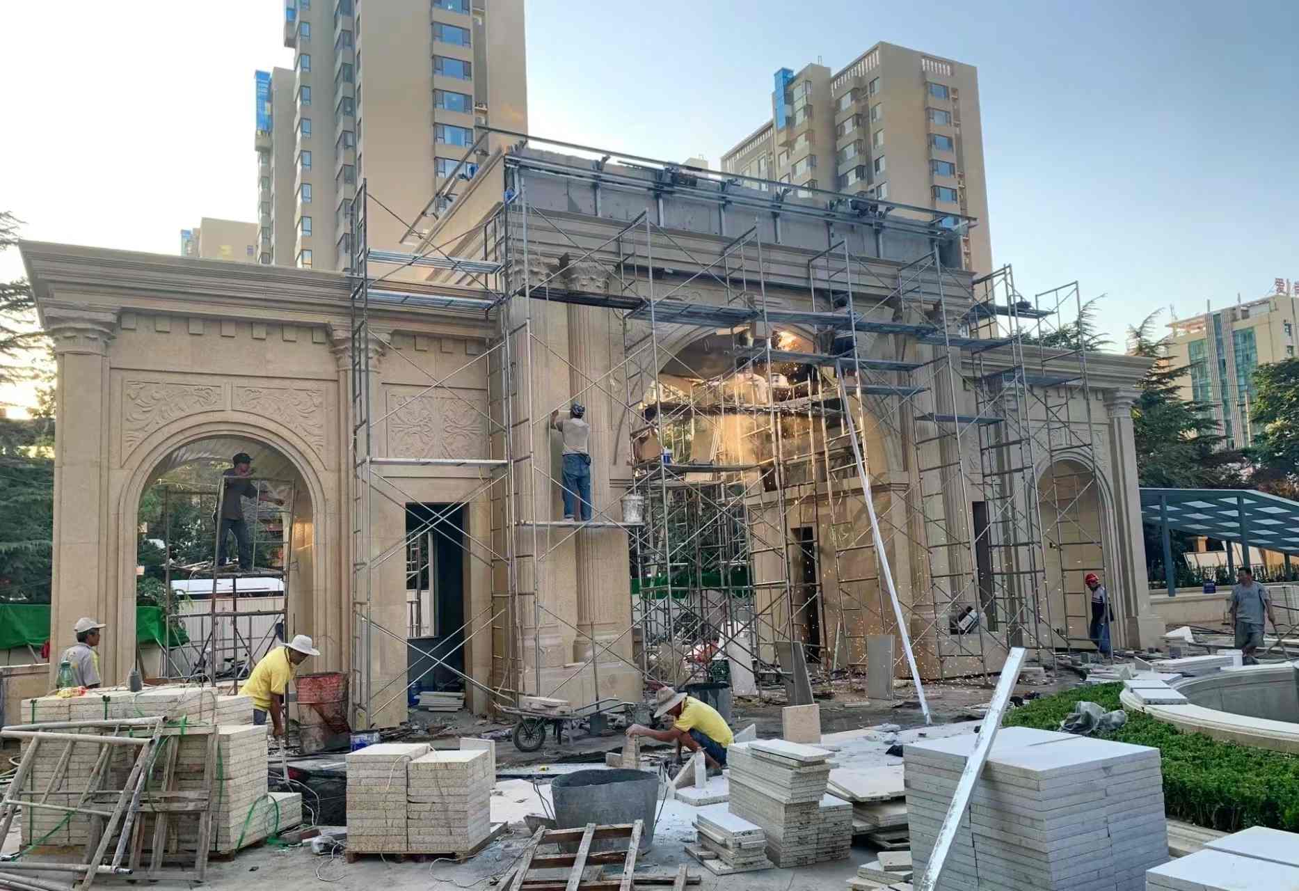 阜新 黄金麻荔枝面花岗岩小区门楼外墙干挂