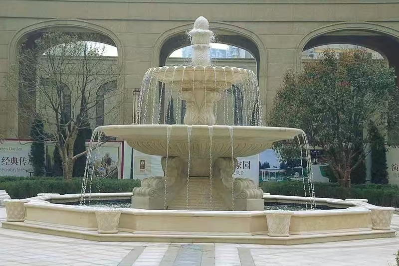 阜新 黄金麻花岗岩异型加工——户外庭院石雕流水喷泉