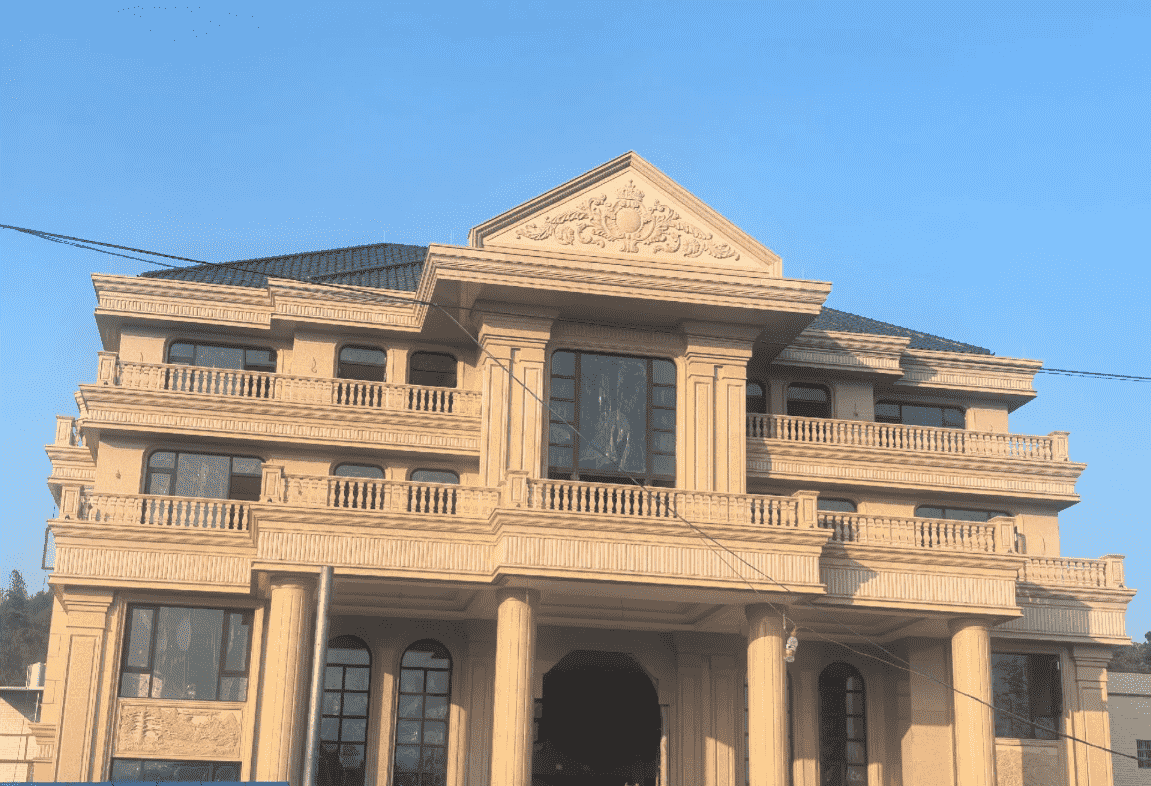 阜新黄金麻别墅外墙干挂石材效果示例